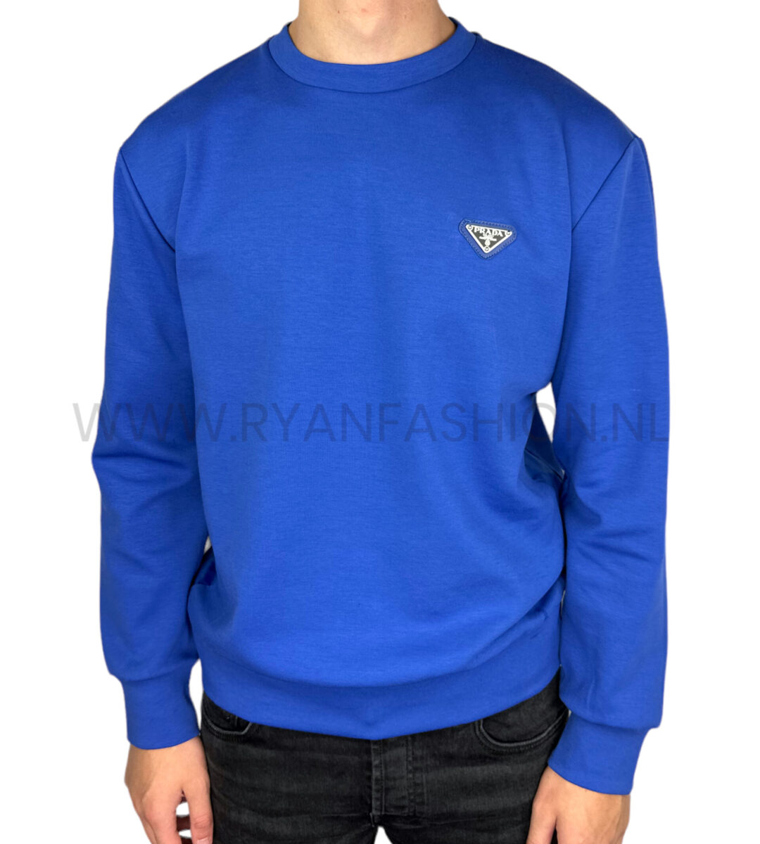 Prada Logo Patch Sweater Blauw