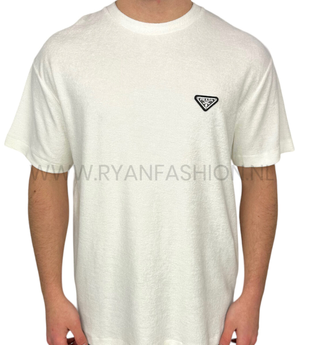 Prada Triangle-Logo Terry T-Shirt White