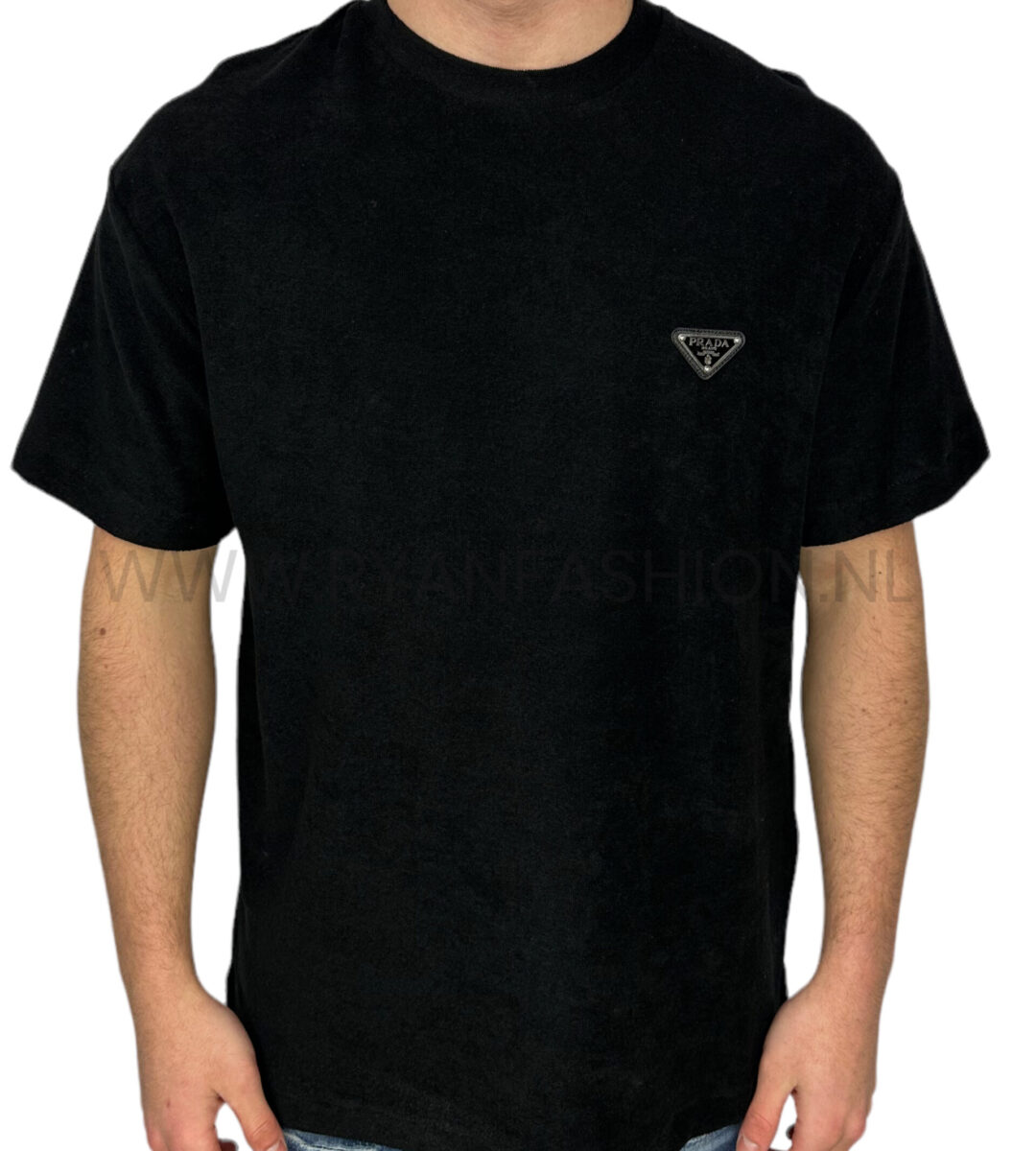 Prada Triangle-Logo Terry T-Shirt Black