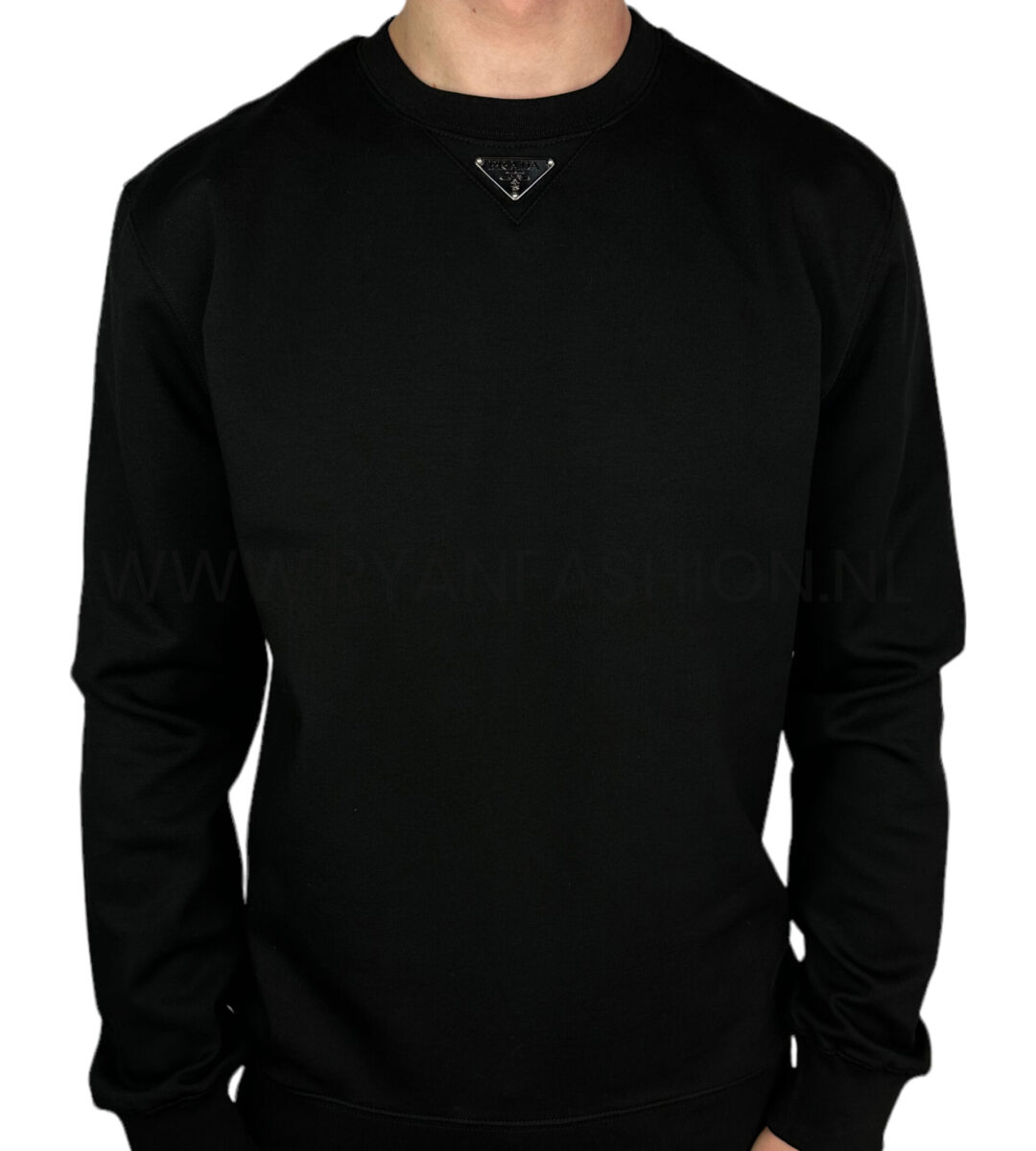 Prada Logo Cotton Sweater Zwart