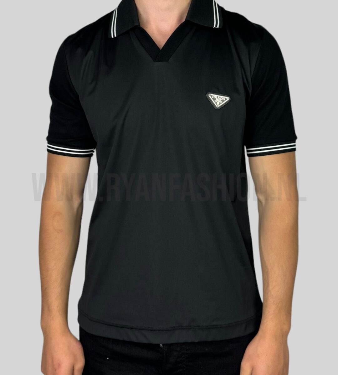 Prada Piqué Re-Nylon Polo Shirt Zwart