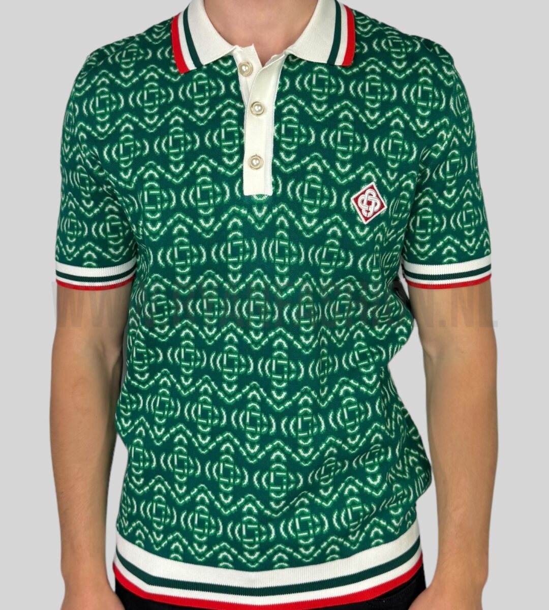 Casablanca Knit Monogram Polo Shirt Green