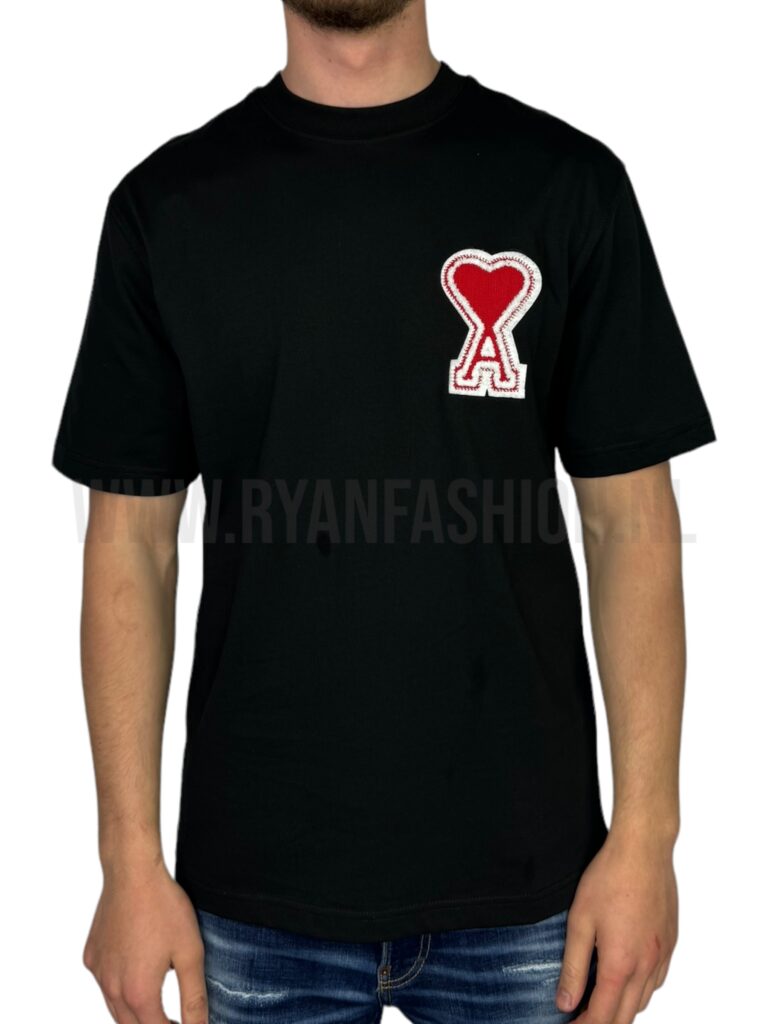 Ami T-Shirt Red Heart Logo T-Shirt Black