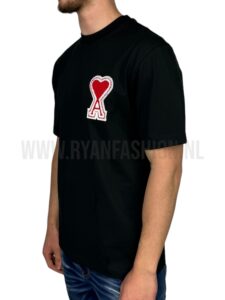 Ami T-Shirt Red Heart Logo T-Shirt Black