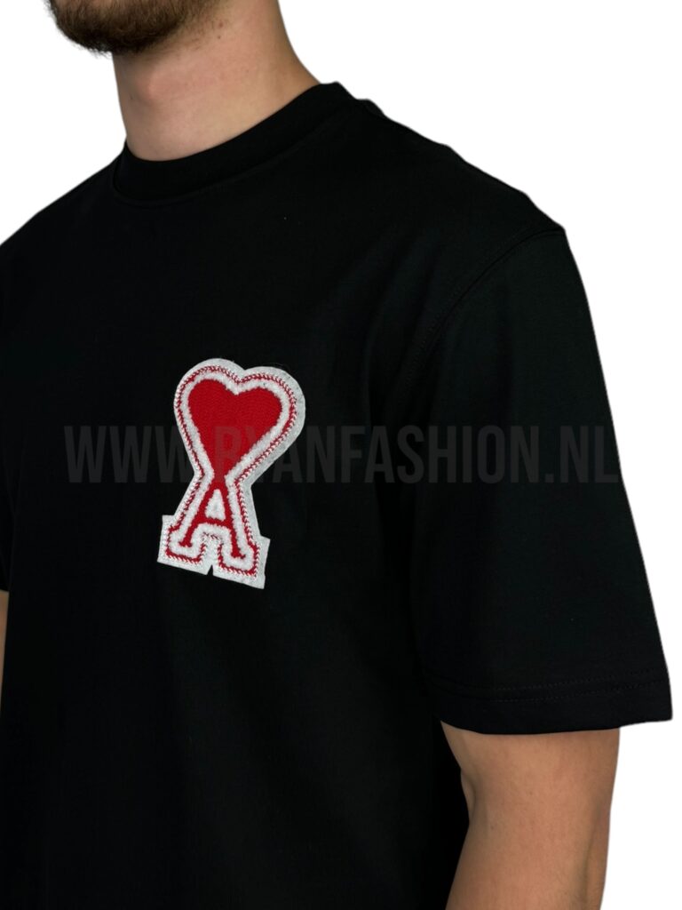 Ami T-Shirt Red Heart Logo T-Shirt Black - Afbeelding 3
