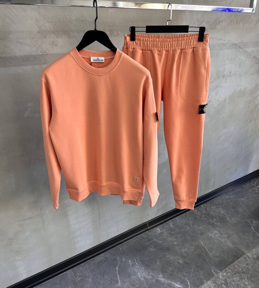 Stone Island White Badge Tracksuit Salmon