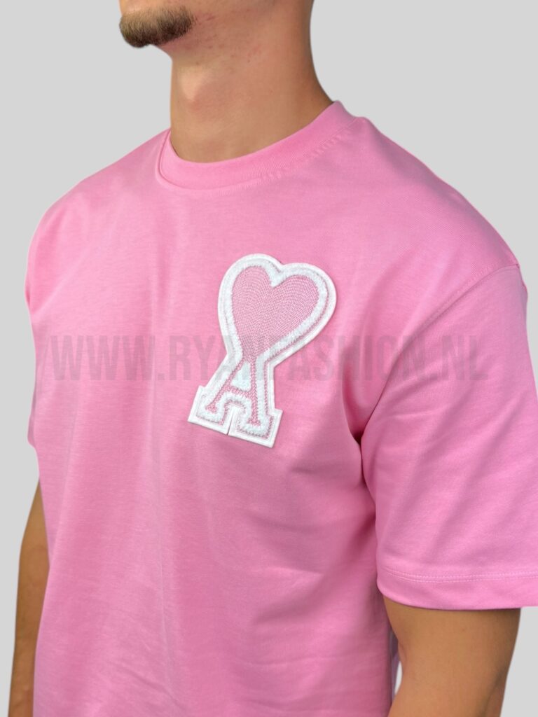 AMI Paris Large Applique A Heart T-Shirt Roze - Afbeelding 3
