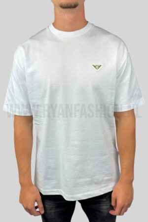 Prada Gold Enameled Metal Logo T-Shirt White