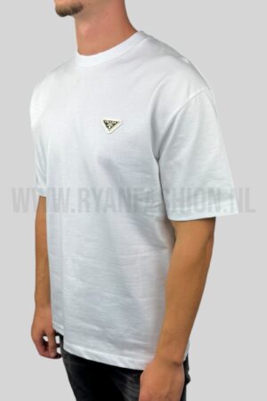 Prada Gold Enameled Metal Logo T-Shirt White
