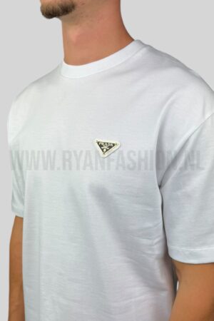 Prada Gold Enameled Metal Logo T-Shirt White