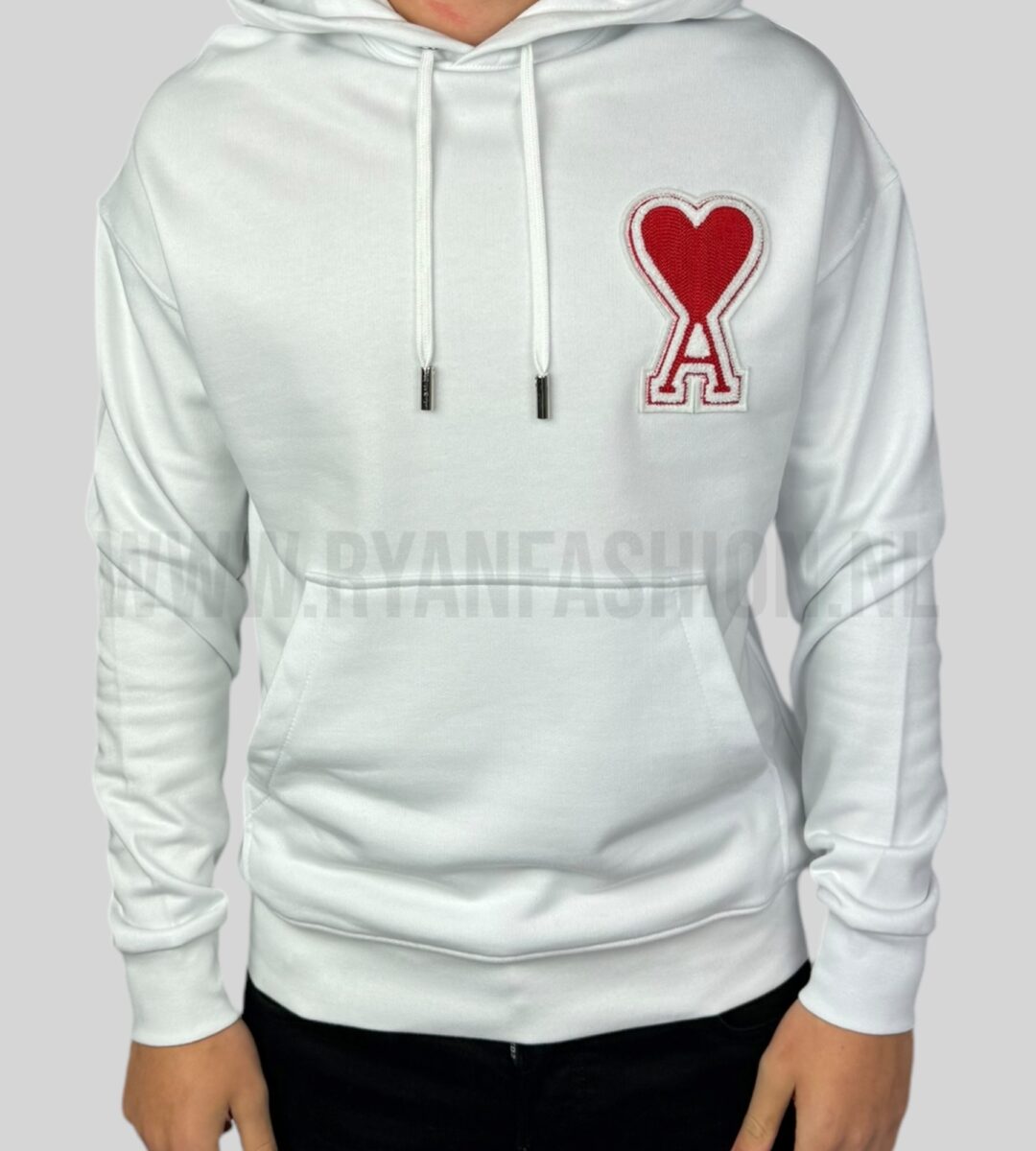 AMI Big Heart Logo Hoodie White Red