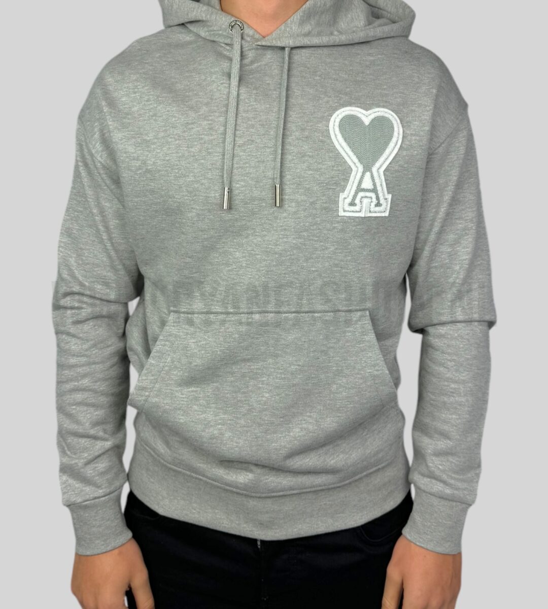 AMI Big Heart Logo Hoodie Grey