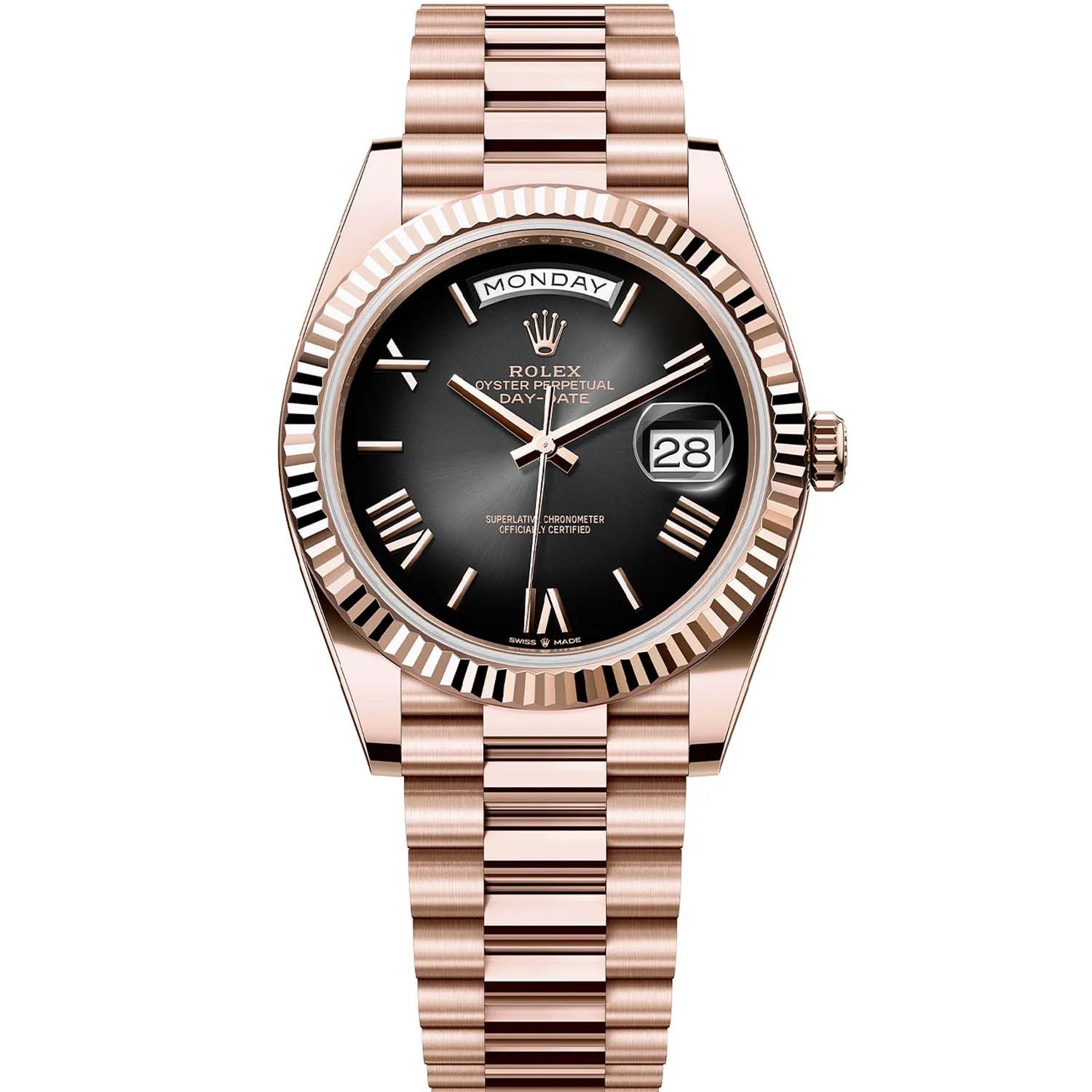 Rolex DayDate Slate Ombre Roman Dial Rose Gold 40MM