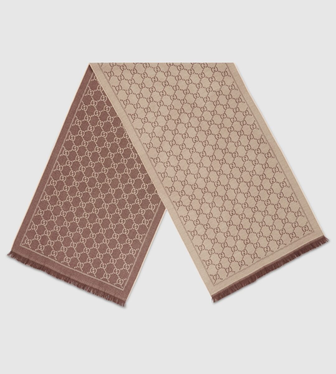 Gucci GG Jacquard Knitted Scarf Beige