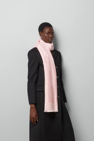 Gucci GG Jacquard Silk Wool Shawl Roze