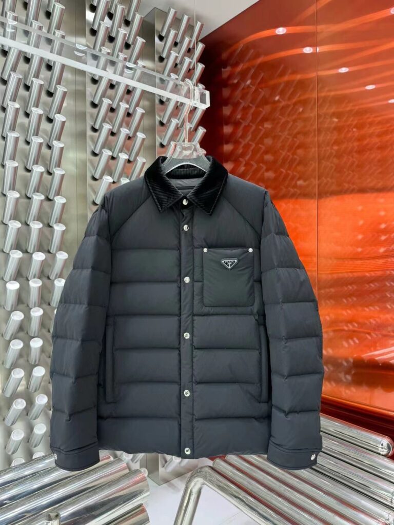 Prada Corduroy Collar Down Jacket Black