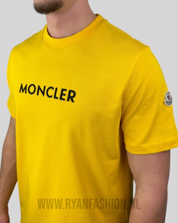 Moncler Rubberized Logo Cotton T-Shirt Yellow - Afbeelding 3