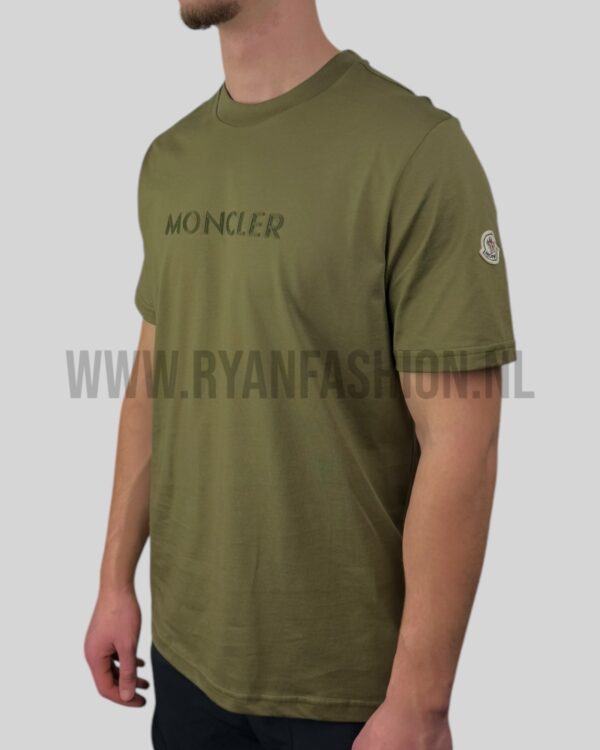 Moncler Rubberized Logo Cotton T-Shirt Olive Green - Afbeelding 2