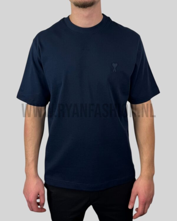 AMI Paris Tonal Heart Embroidered T-Shirt Navy