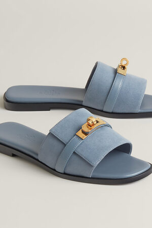 Hermes Giulia Sandal Bleu Grignon