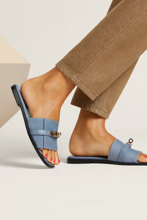 Hermes Giulia Sandal Bleu Grignon