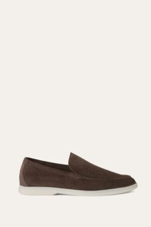 Loro Piana Summerwalk Suede Loafers Dark Grey