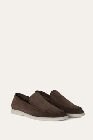 Loro Piana Summerwalk Suede Loafers Dark Grey
