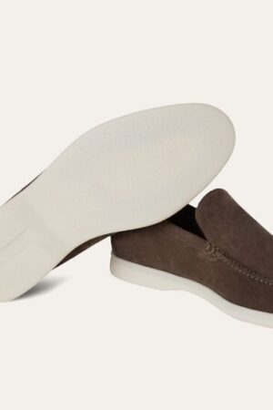 Loro Piana Summerwalk Suede Loafers Dark Grey