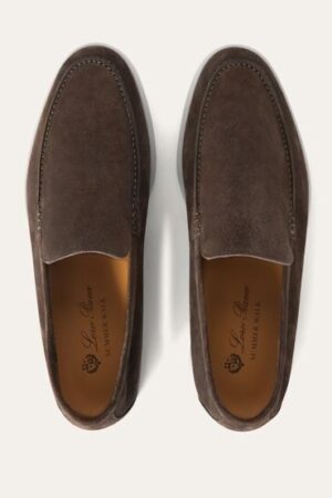 Loro Piana Summerwalk Suede Loafers Dark Grey