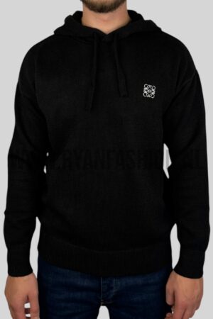 Loewe Embroidered Logo Knitted Hoodie Black