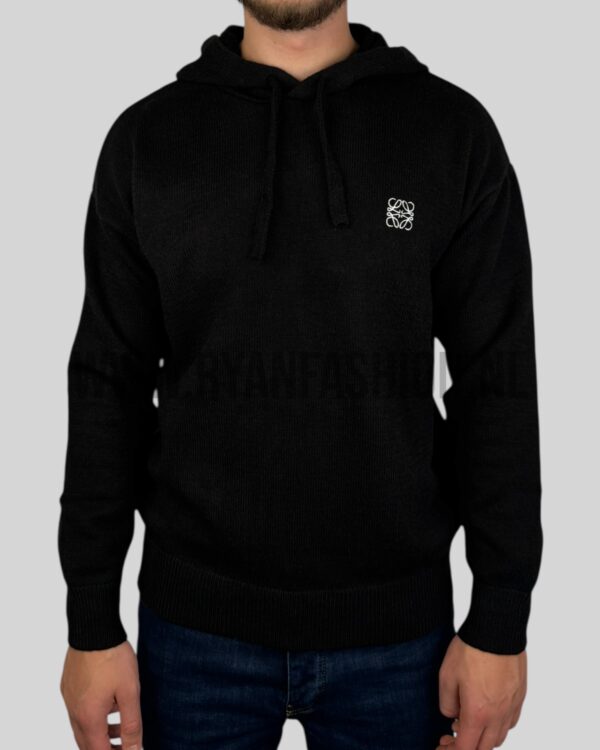 Loewe Embroidered Logo Knitted Hoodie Black