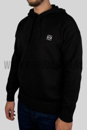 Loewe Embroidered Logo Knitted Hoodie Black