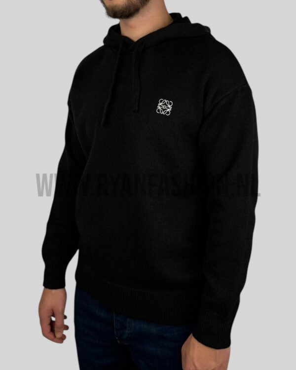 Loewe Embroidered Logo Knitted Hoodie Black - Afbeelding 2