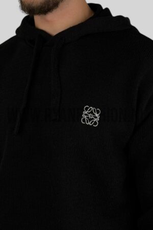 Loewe Embroidered Logo Knitted Hoodie Black