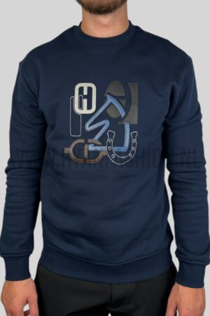 Hermes ''H Puzzle'' Crewneck Sweater Navy Blue