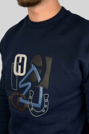 Hermes ''H Puzzle'' Crewneck Sweater Navy Blue