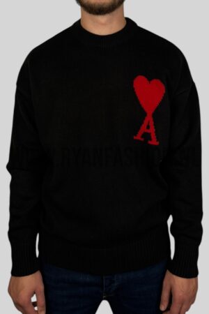 Ami Paris Wool Sweater Black Red
