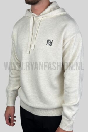Loewe Embroidered Logo Knitted Hoodie Ecru
