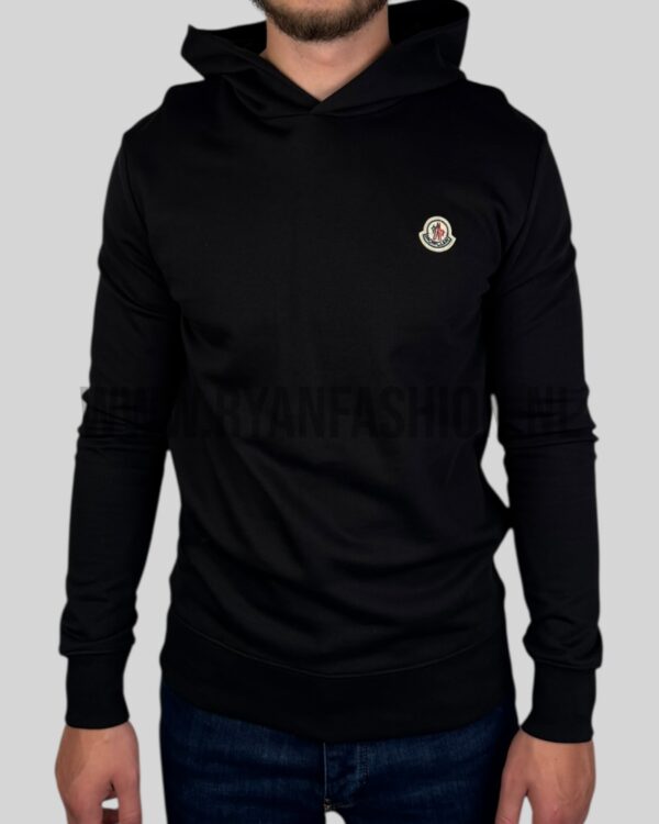 Moncler Logo Patch Cotton Hoodie Black