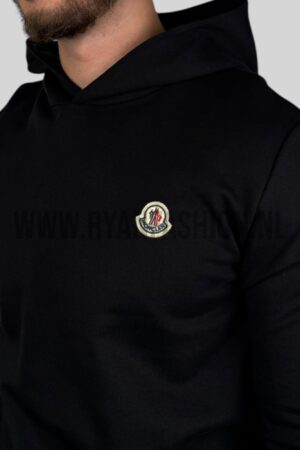Moncler Logo Patch Cotton Hoodie Black