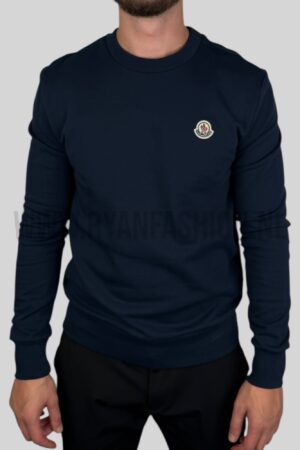 Moncler Logo Patch Cotton Sweater Dark Blue