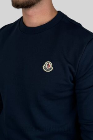 Moncler Logo Patch Cotton Sweater Dark Blue