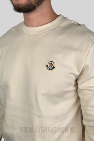 Moncler Logo Patch Cotton Sweater Beige