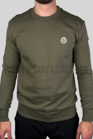 Moncler Logo Patch Cotton Sweater Khaki
