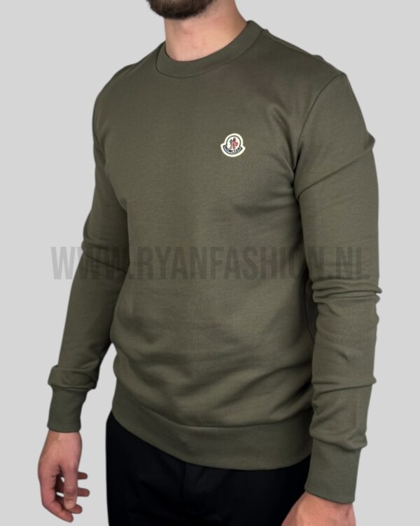 Moncler Logo Patch Cotton Sweater Khaki - Afbeelding 2