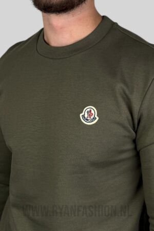 Moncler Logo Patch Cotton Sweater Khaki