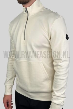 Moncler Cotton Half-Zip Sweater Ecru
