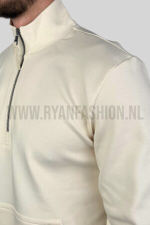 Moncler Cotton Half-Zip Sweater Ecru