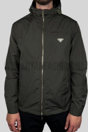 Prada Re-Nylon Hooded Jacket Khaki