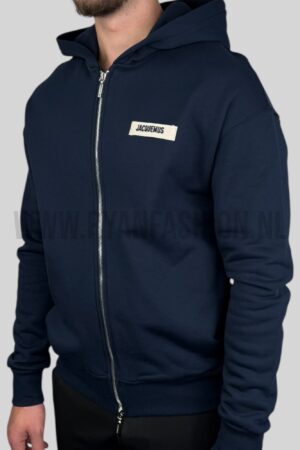 Jacquemus De Gros Grain Zipped Hoodie Navy Blue
